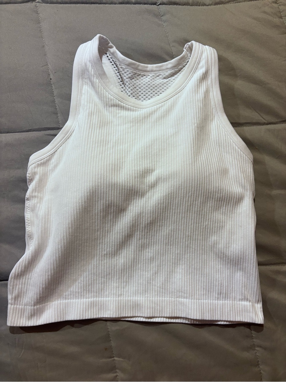 White Ribbed Racerback Crop Tank | Size Medium - Picture 4 of 7